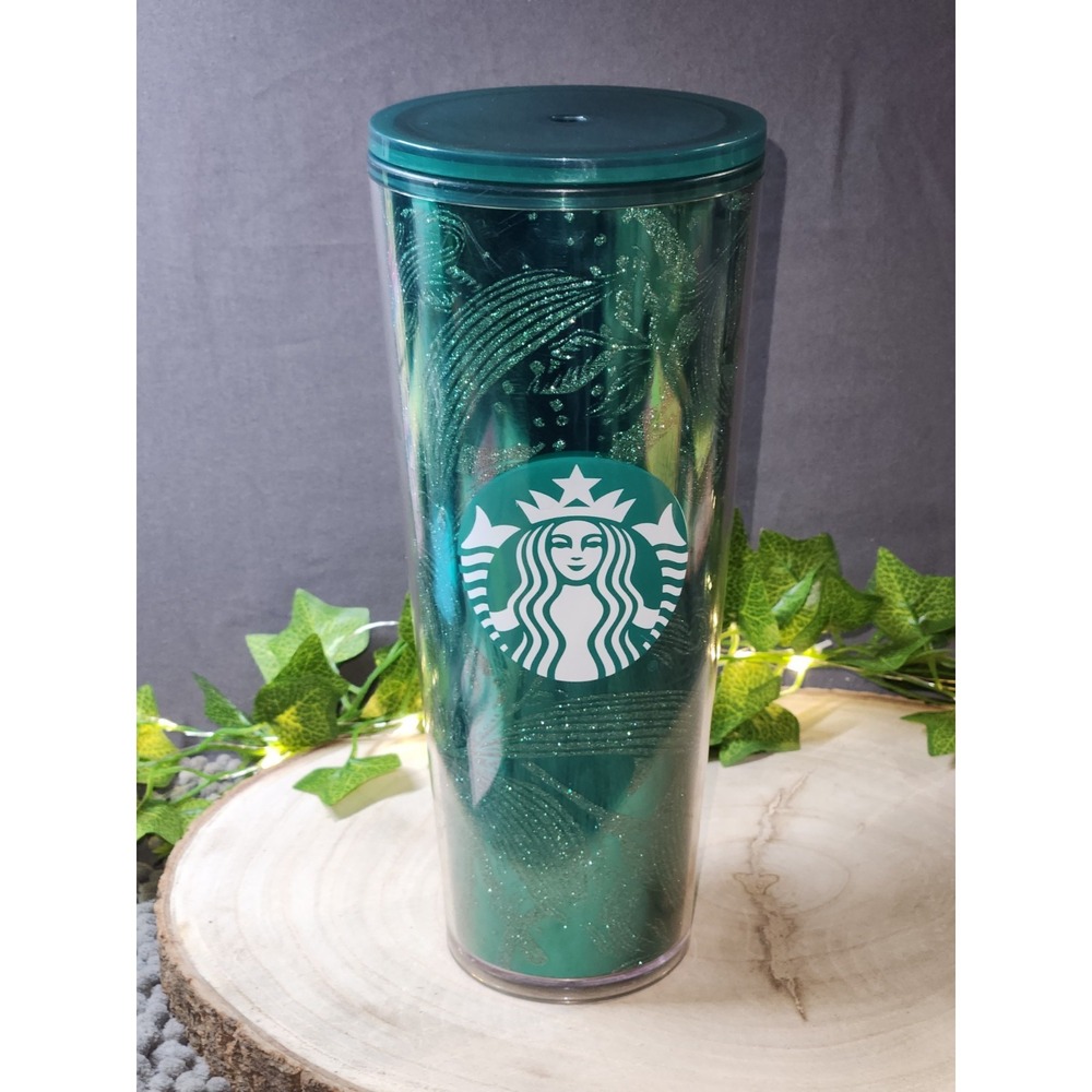 Starbucks Glitter Tumbler Cold Cup Holiday Sparkle Green 24 Oz-NO STRAW
